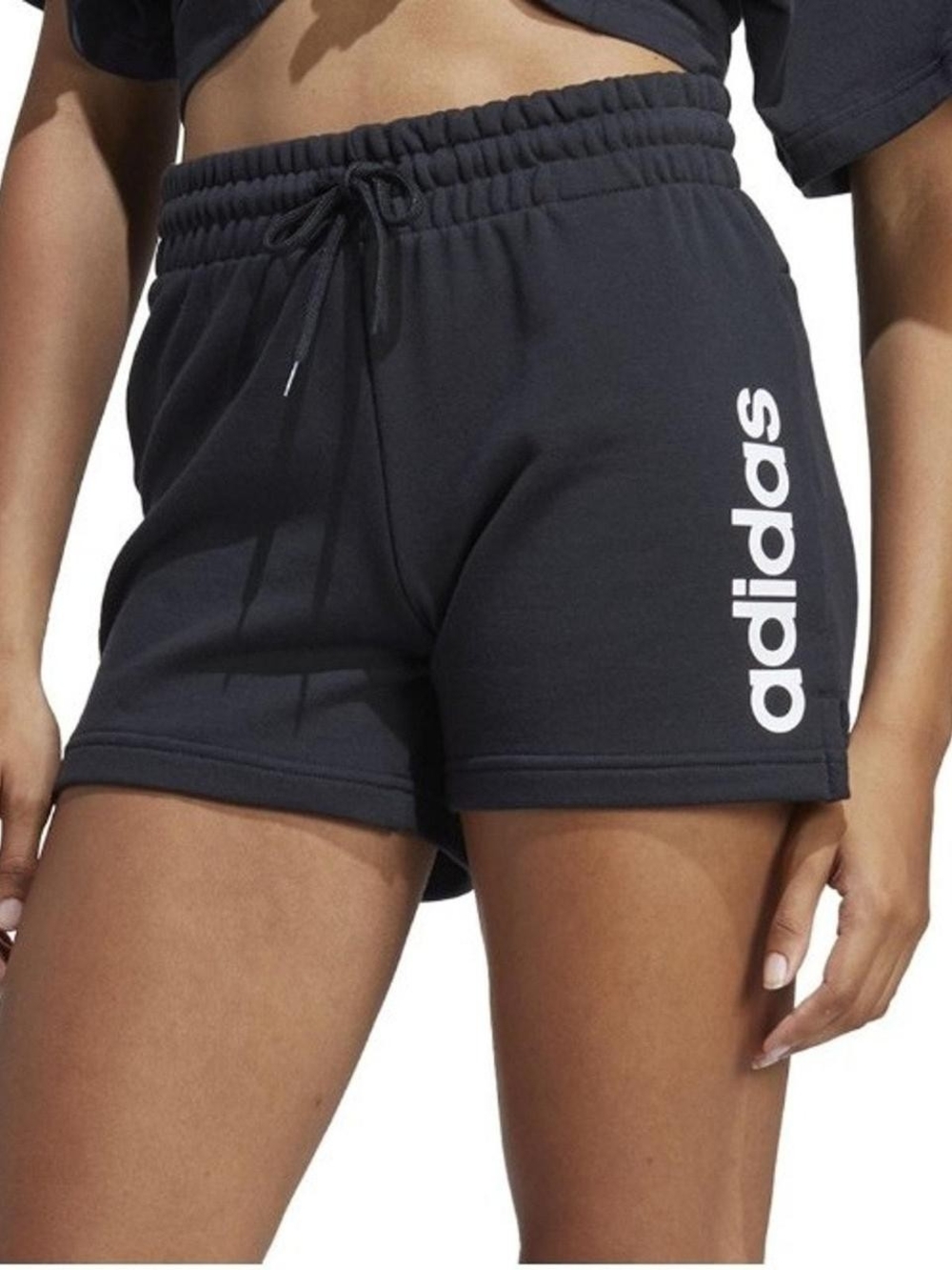 adidas Black Athletic Logo Drawstring French Terry Shorts